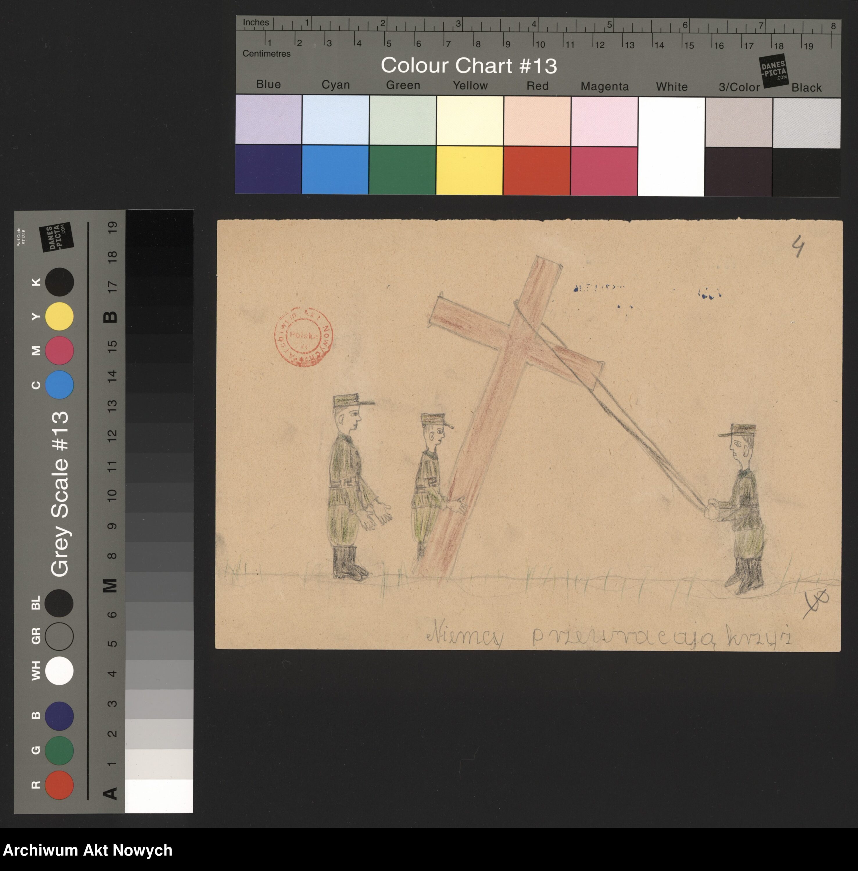 Rysunek dziecka, które przeżyło niemiecką okupację. Źródło: Archiwum Akt Nowych. Sygnatura rysunku: 2/283/0/2.22/1837