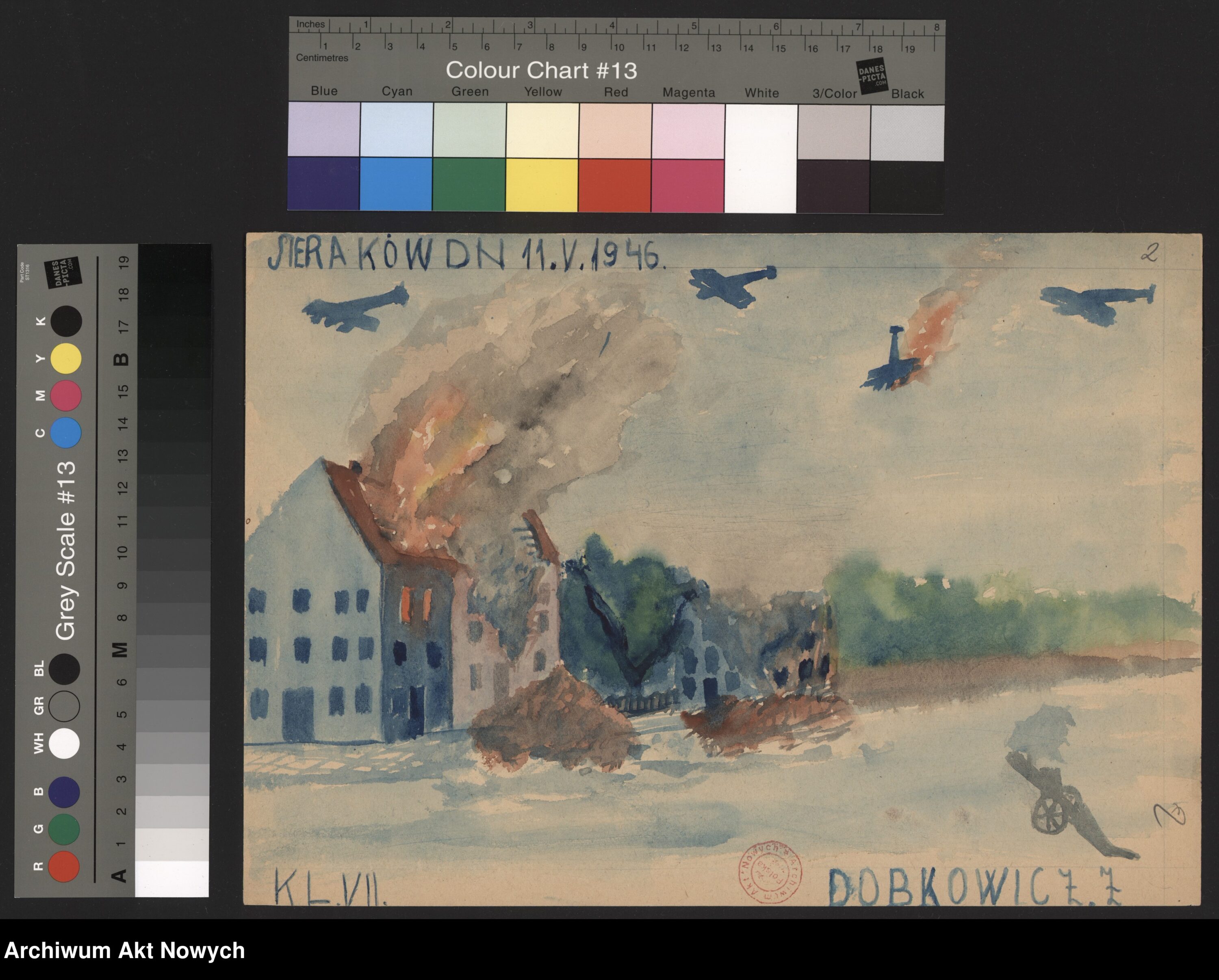 Rysunek dziecka, które przeżyło niemiecką okupację. Źródło Archiwum Akt Nowych. Sygnatura rysunku: 2/283/0/2.22/1864