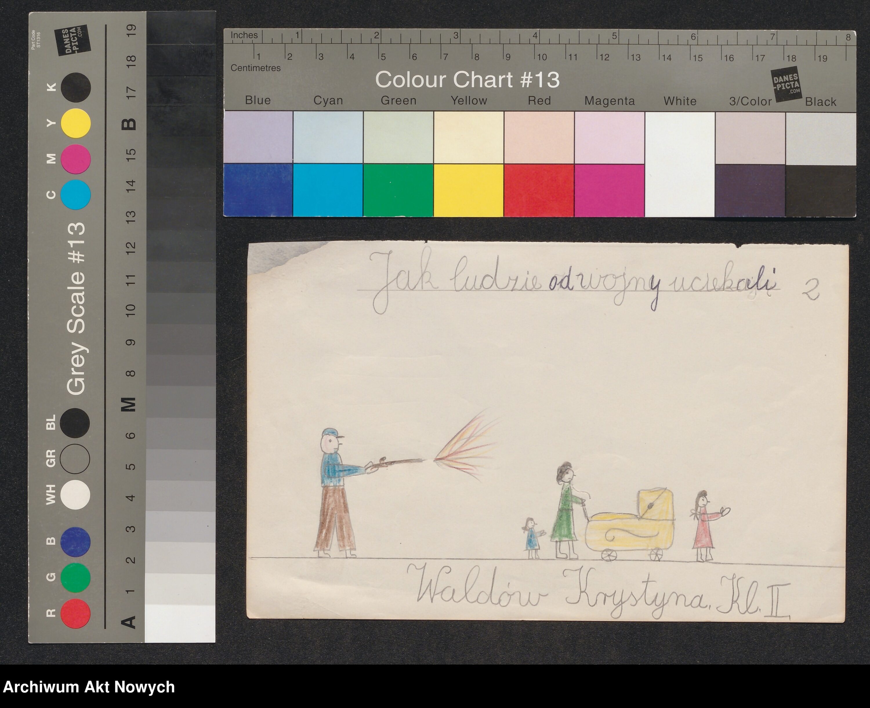 Rysunek Krystyny Waldów, dziewczynki, która przeżyła niemiecką okupację. Źródło: Archiwum Akt Nowych. Sygnatura rys. 2/283/0/2.22/1841