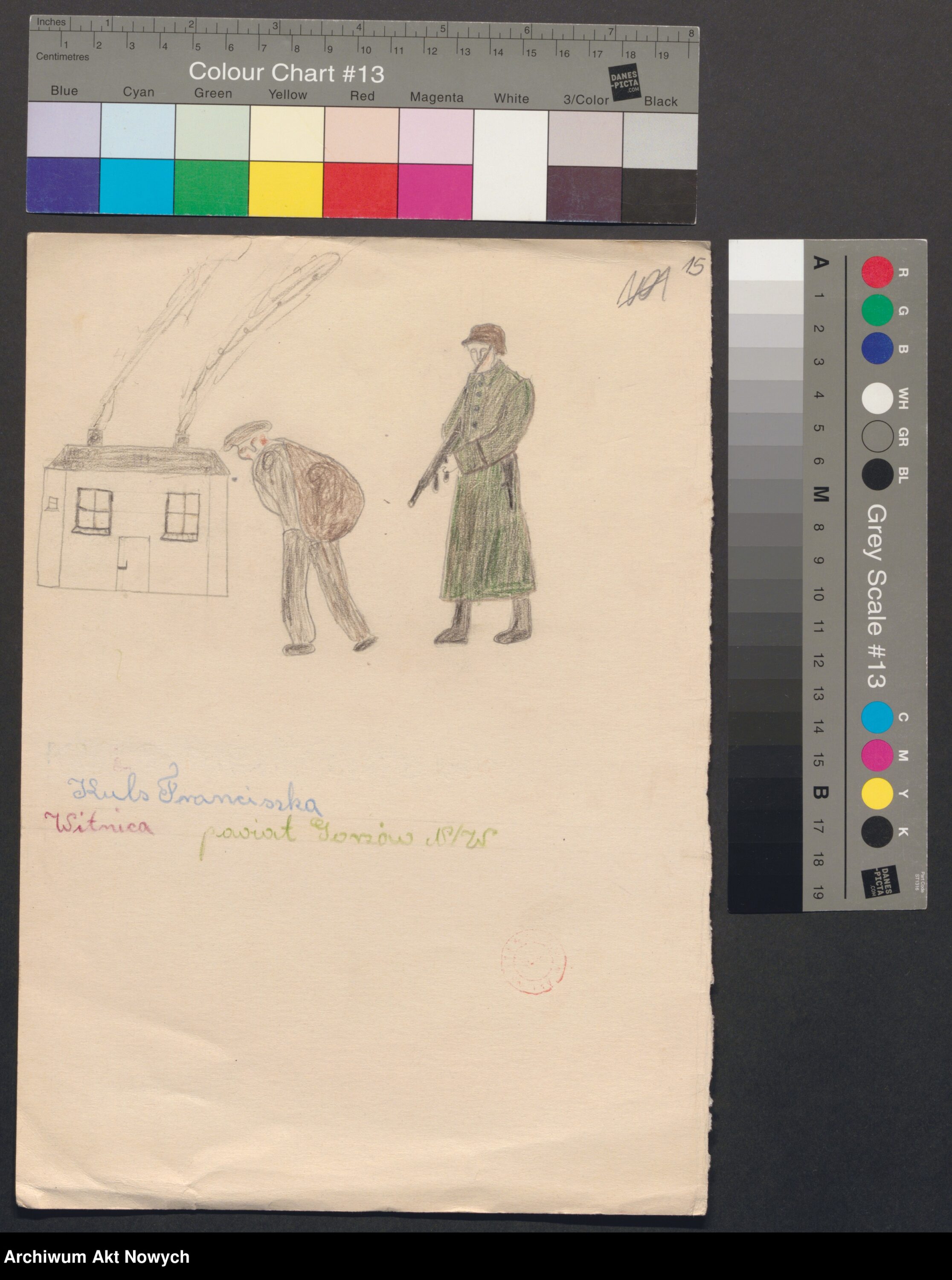 Rysunek Franciszki Kuls, dziewczynki, która przeżyła niemiecką okupację. Źródło: Archiwum Akt Nowych. Sygnatura rys. 2/283/0/2.22/1846