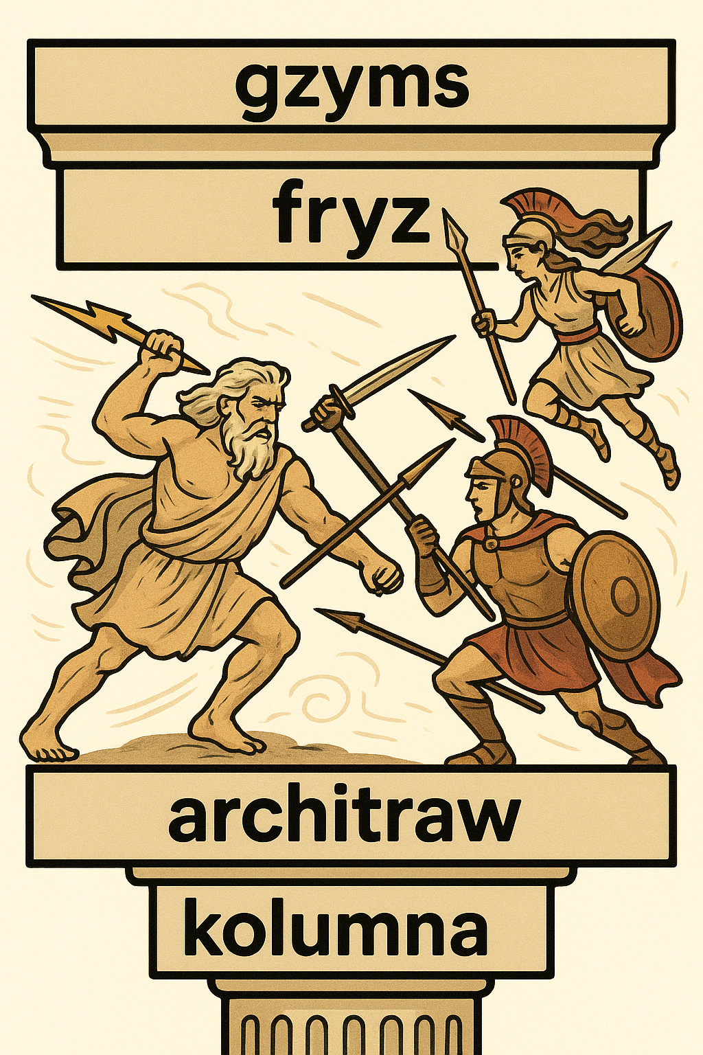 Rysunek pomocniczy przedstawiający fryz. Grafika wygenerowana przez AI.