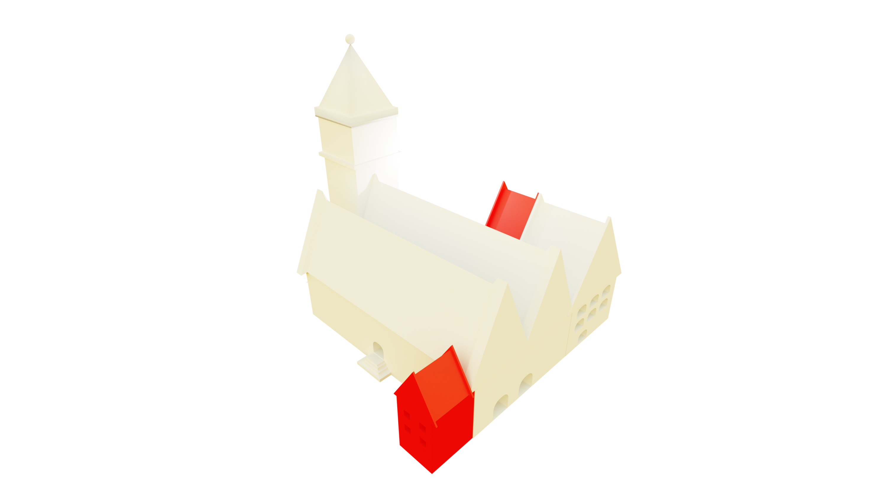Rekonstrukcja ratusza we Wrocławiu, przedstawiająca Izbę Pisarza miejskiego i Izbę Burmistrza, Paweł Słupianek na podstawie Z. Świechowskiego, Wrocław. Jego dzieje i kultura. Kolorem czerwonym oznaczono obiekty dobudowane.